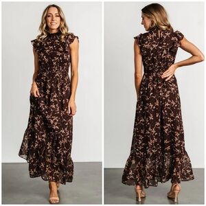 Baltic Born Kearny Ruffle Maxi Dress in Dark Floral Brown Size 1X NWT